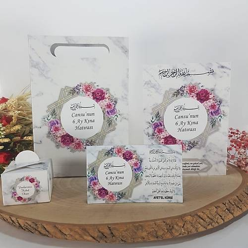 Mermer Model Yasin-i Şerif + Çanta + İsimli Magnet + Lokumluk